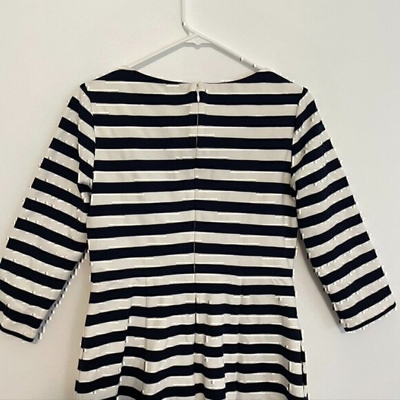 ELIZA J Navy Blue White Striped Square Neck 3/4 Sleeve Mini Fit & Flare Dress 8 - Picture 8 of 12